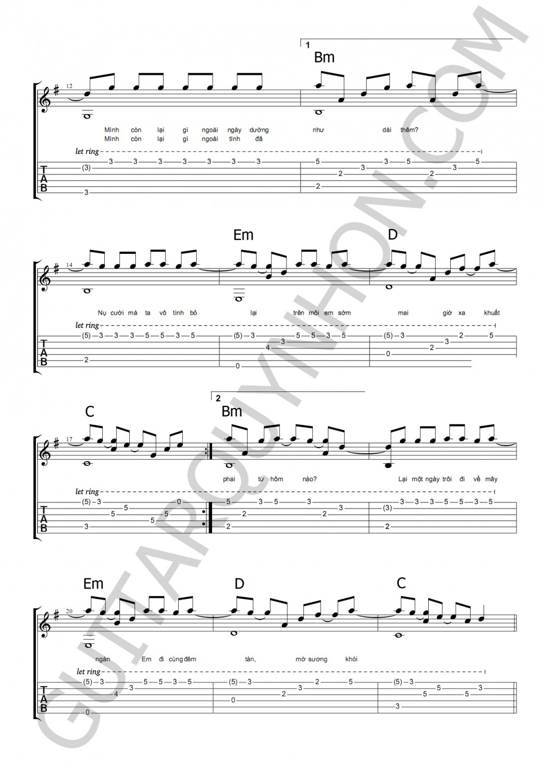 Sheet tab Mascara Chillies Shop Guitar Quy Nhơn