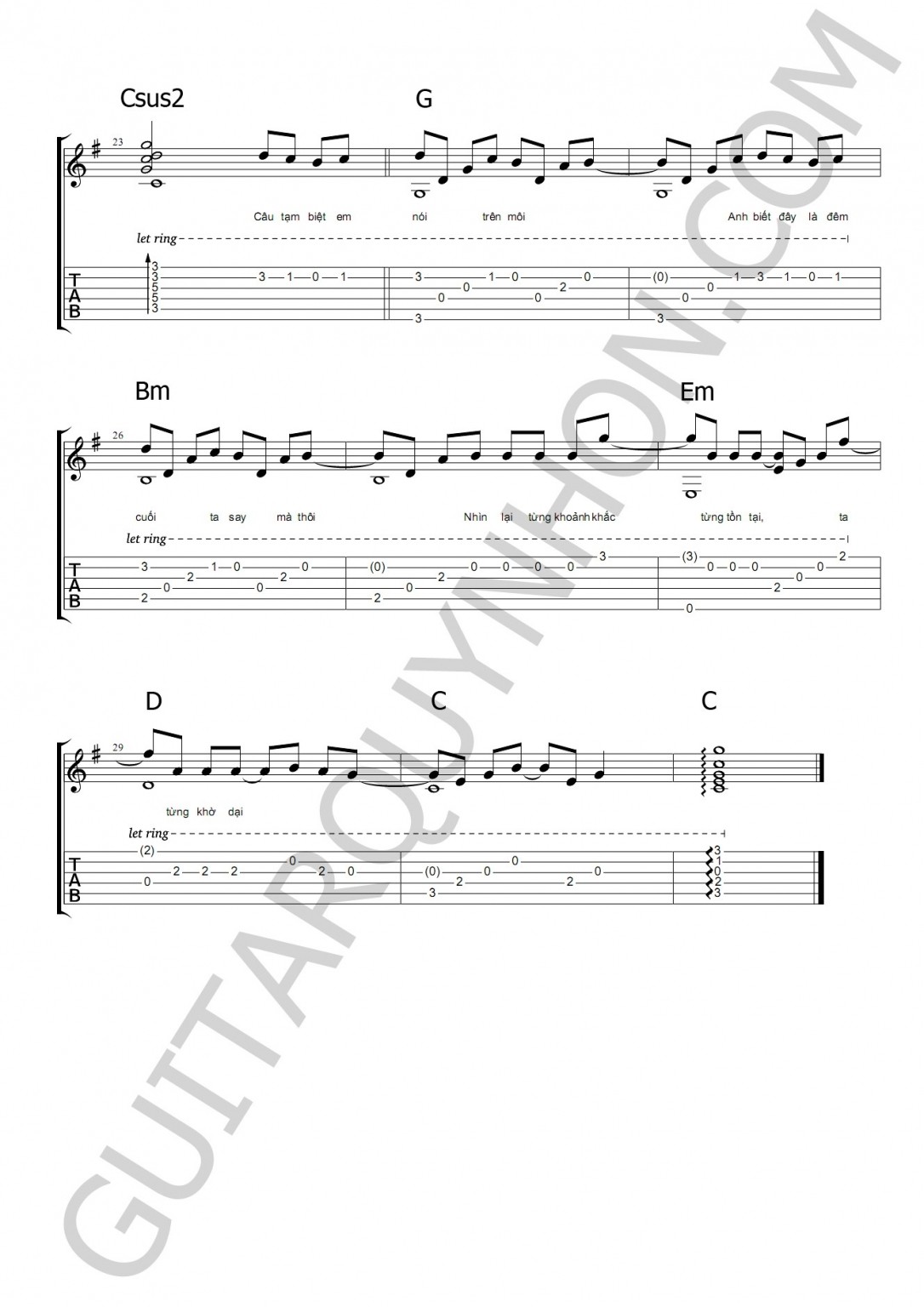 Sheet tab Mascara Chillies Shop Guitar Quy Nhơn